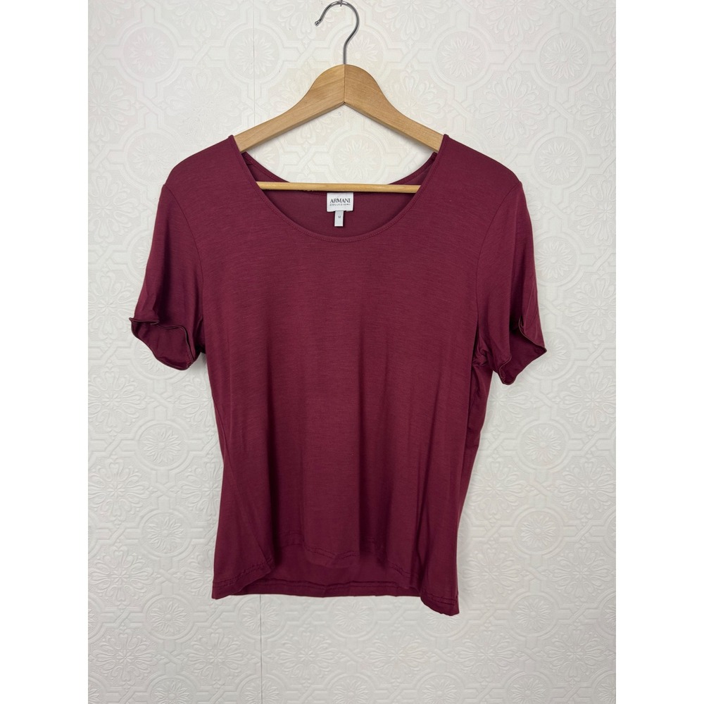 Armani Collezioni Burgundy Scoop Neck Short Sleeve Top Size 14 Luxury Basic